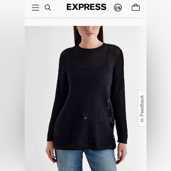 NWT Express ribbed sweater, knit cotton,split hem. Sz Large. Slight see-through. - Picture 2 of 6